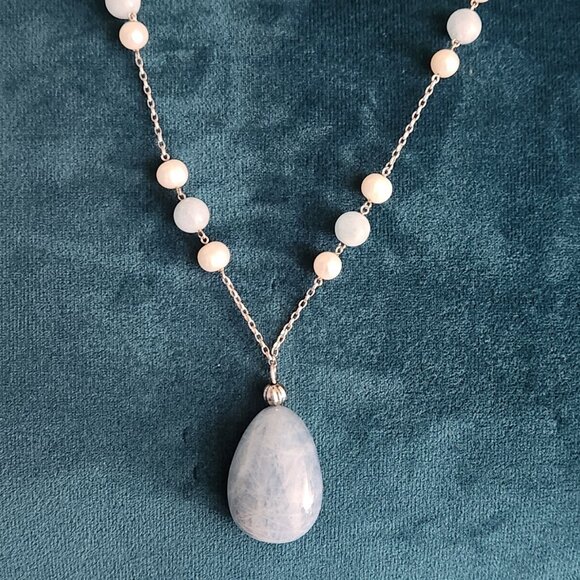 QVC Milky Aquamarine and Freshwater Pearl Sterling Silver Necklace - Picture 2 of 4